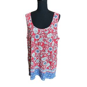 LOFT Outlet Women’s Floral Red White & Blue Tank Top Size XL EUC